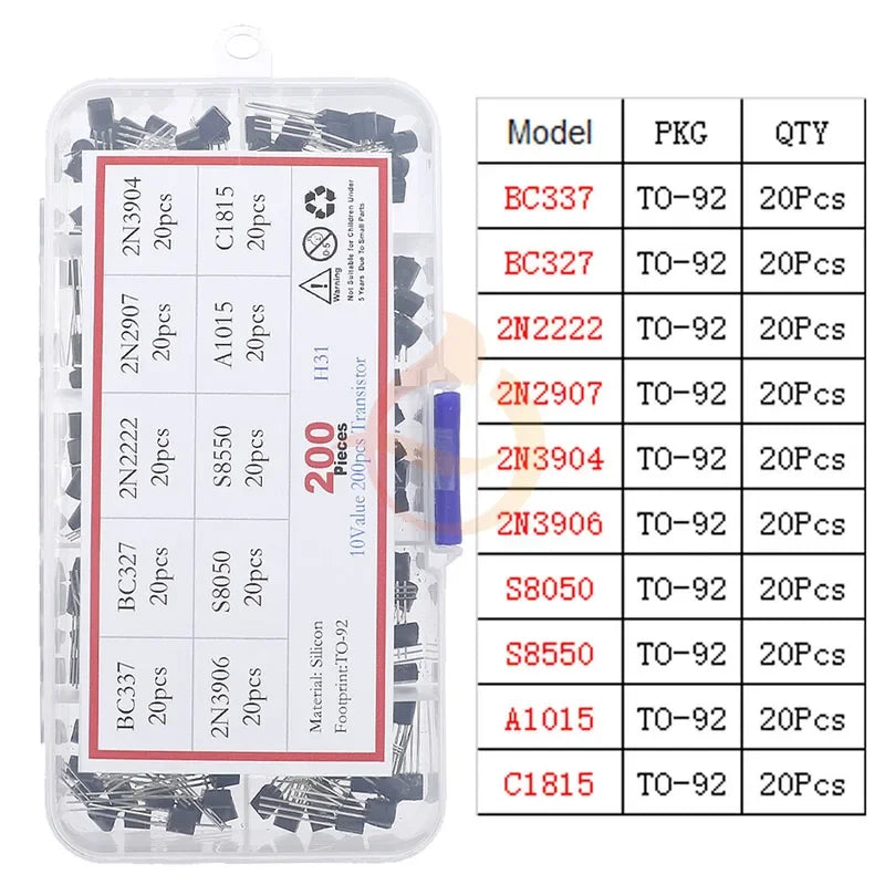 DIP SMD Mosfet Triode Thyristor PNP NPN Voltage regulator Chip Transistor Assortment Kit DIY Mixed Electronic component package