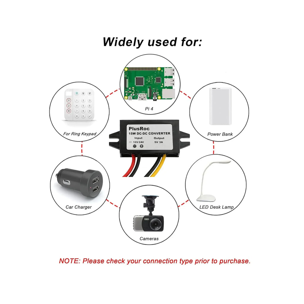 Waterproof 12V/24V to 5V Converter DC-DC Buck Module Power Adapter USB-A Female/C Type/Dual USB/Open Wire Connector