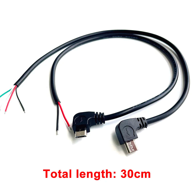 1pcs 2Pin 4Pin Micro USB / Type C Charger Connector USB 2.0 Type A Elbow Head Male Power Supply Extension Cable DIY Data Line