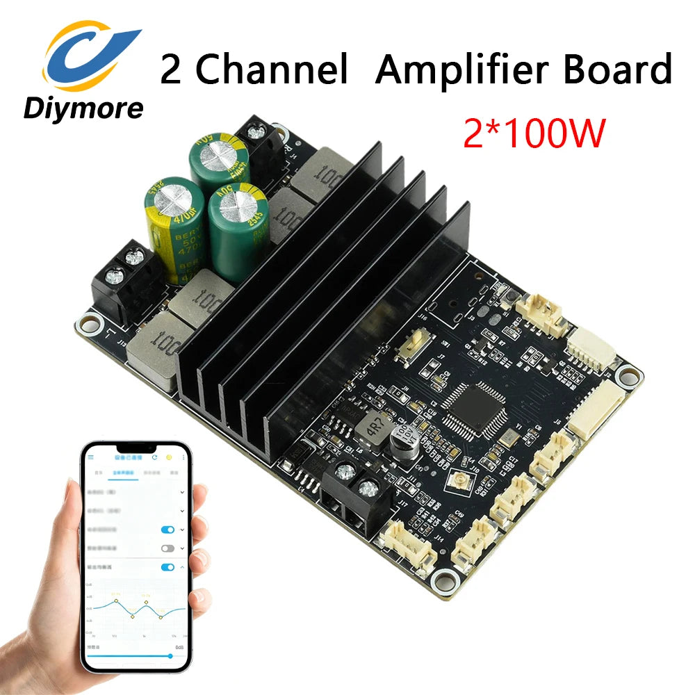 DC 9-30V Bluetooth Power Amplifier Module 2×100W Dual Channel APP Tuning Audio Board for Home Outdoor Speaker DIY Audio Upgrade