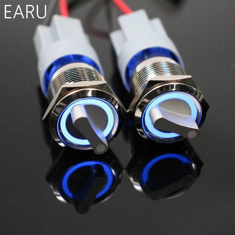 19mm 2 3 Position Switch Push Button Switch DPDT Illuminated Metal selector Rotary Switch with LED Waterproof Stainless Steel