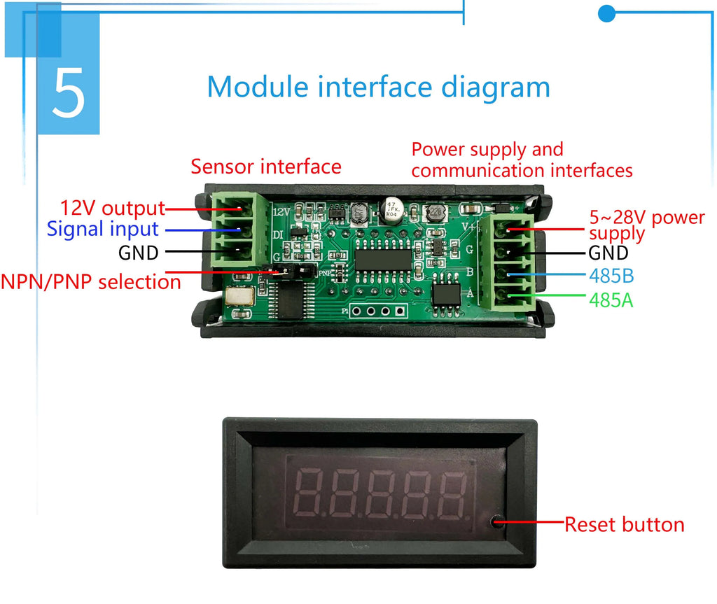 Digital Frequency Counter Tachometer Module, High Precision RPM Speed Meter, Encoder Sensor Input, RS485 Modbus