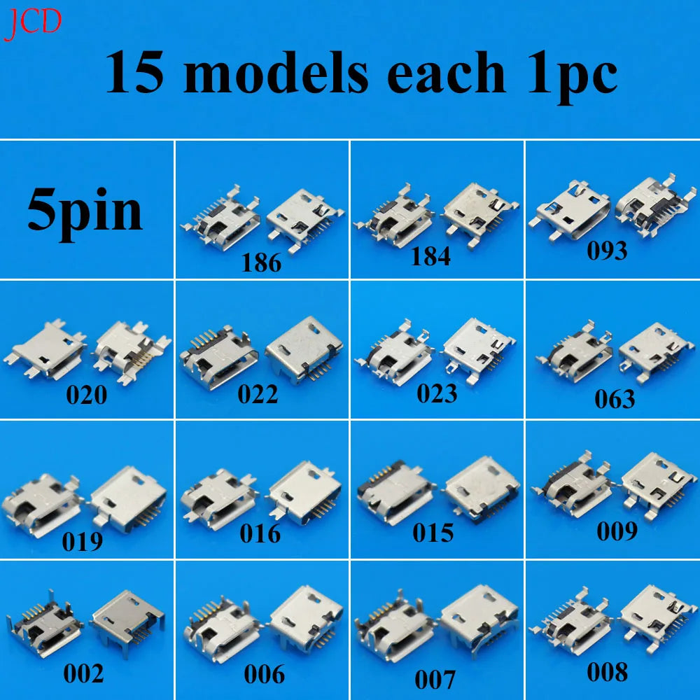 Universal Dropship 15Model Micro USB 5Pin Jack Connector V8 Port Horn Charging Socket for Lenovo Huawei ZTE HTC Etc.