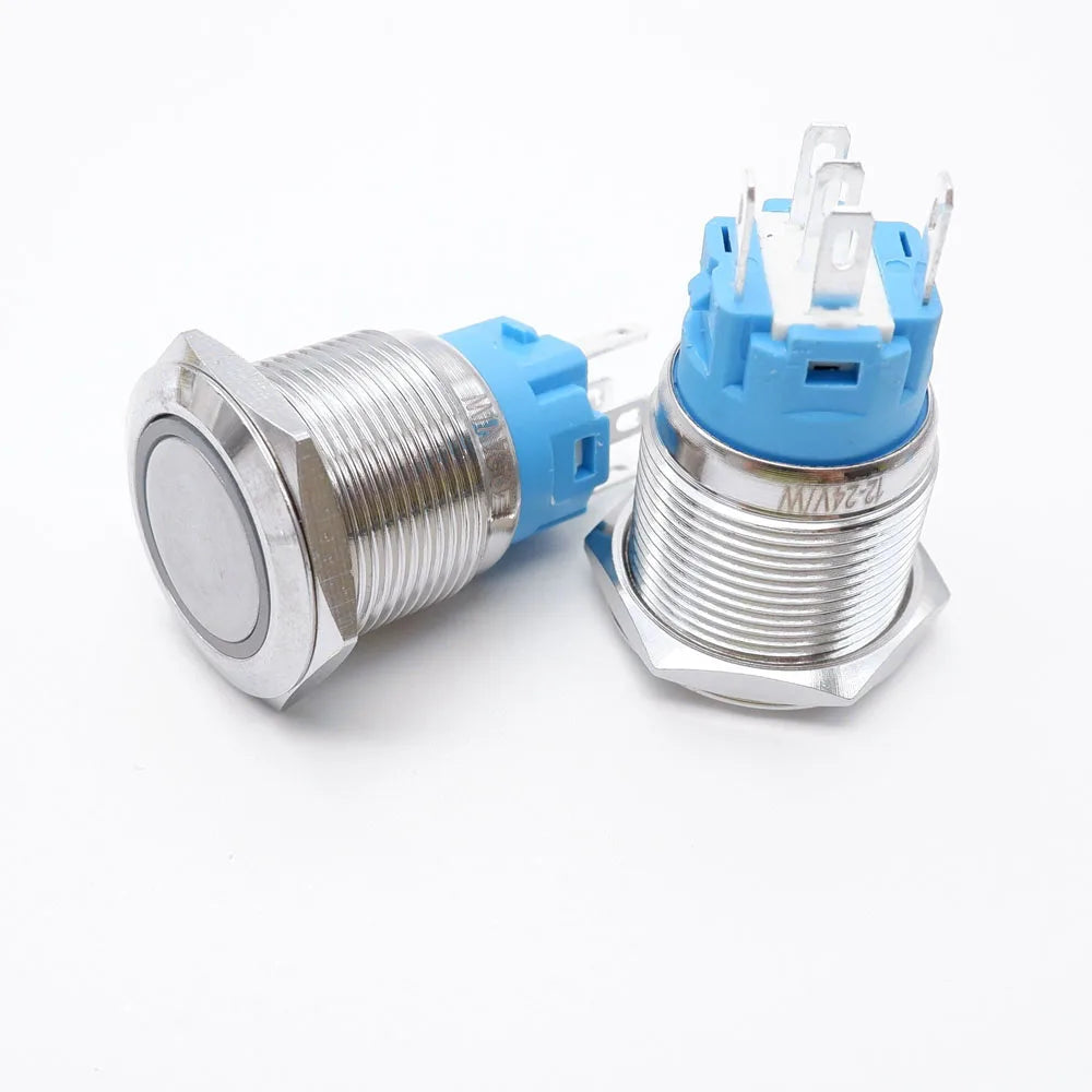 5pcs Metal Push Button Switch Ring Lamp 16mm 19mm 22mm Waterproof LED Light On Off Momentary Latching 5v 12v 24v 220v Red Blue