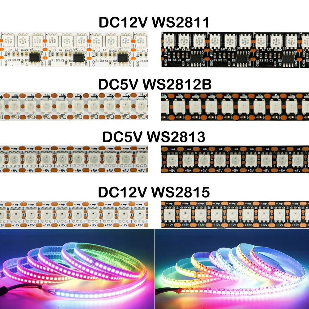 WS2812B WS2815 WS2813 Individually Addressable RGBIC LED Strip WS2811 WS2812 30/60/144Pixels/Leds/m Smart Tape Light DC5V/12V