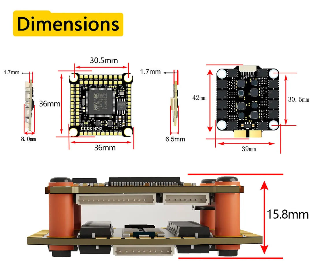 JIJIEFPV H743 Flight Controller H7 FC H743 Stack 8S 55A 60A 70A 4in1 ESC For 5inch DJI RC FPV Freestyle Drone DIY Parts