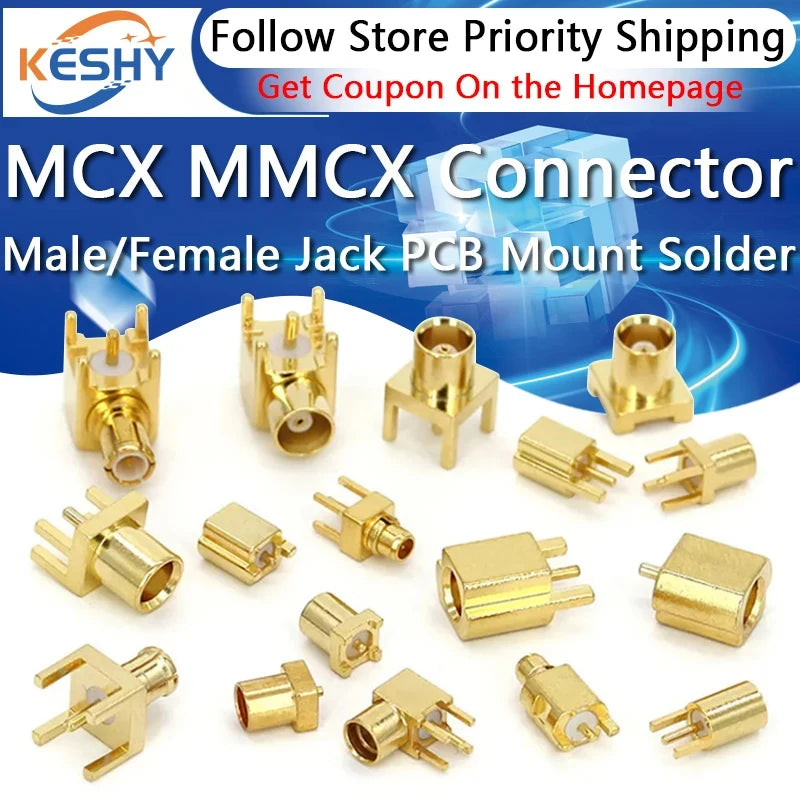 1-10PCS MCX MMCX Male Female PCB Mount Straight RF Coax Connector Right Angle 90-Degree Goldplated Welding Terminal