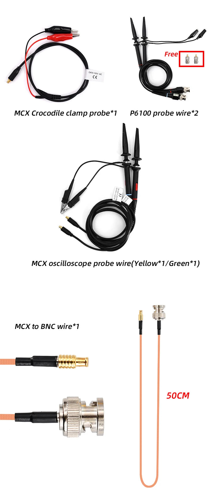 BNC Oscilloscope Probe Scope 100M Bandwidth Analyzer Alligator Clip Probe Multimeter Test Leads Electronic Oscilloscope Probe