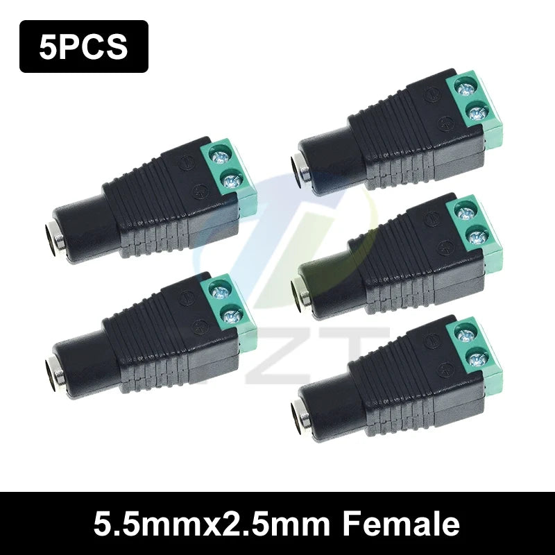 5.5MM x 2.1MM / 2.5MM Female Male DC Power Plug Adapter for 5050 3528 5060 Single Color LED Strip and CCTV Cameras