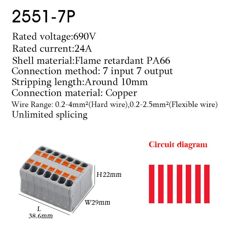 Wire Electrical Cable Wiring Connectors Push-in Terminal Block Multiple In Multiple Out Mount On Din Rail DIY Splicing