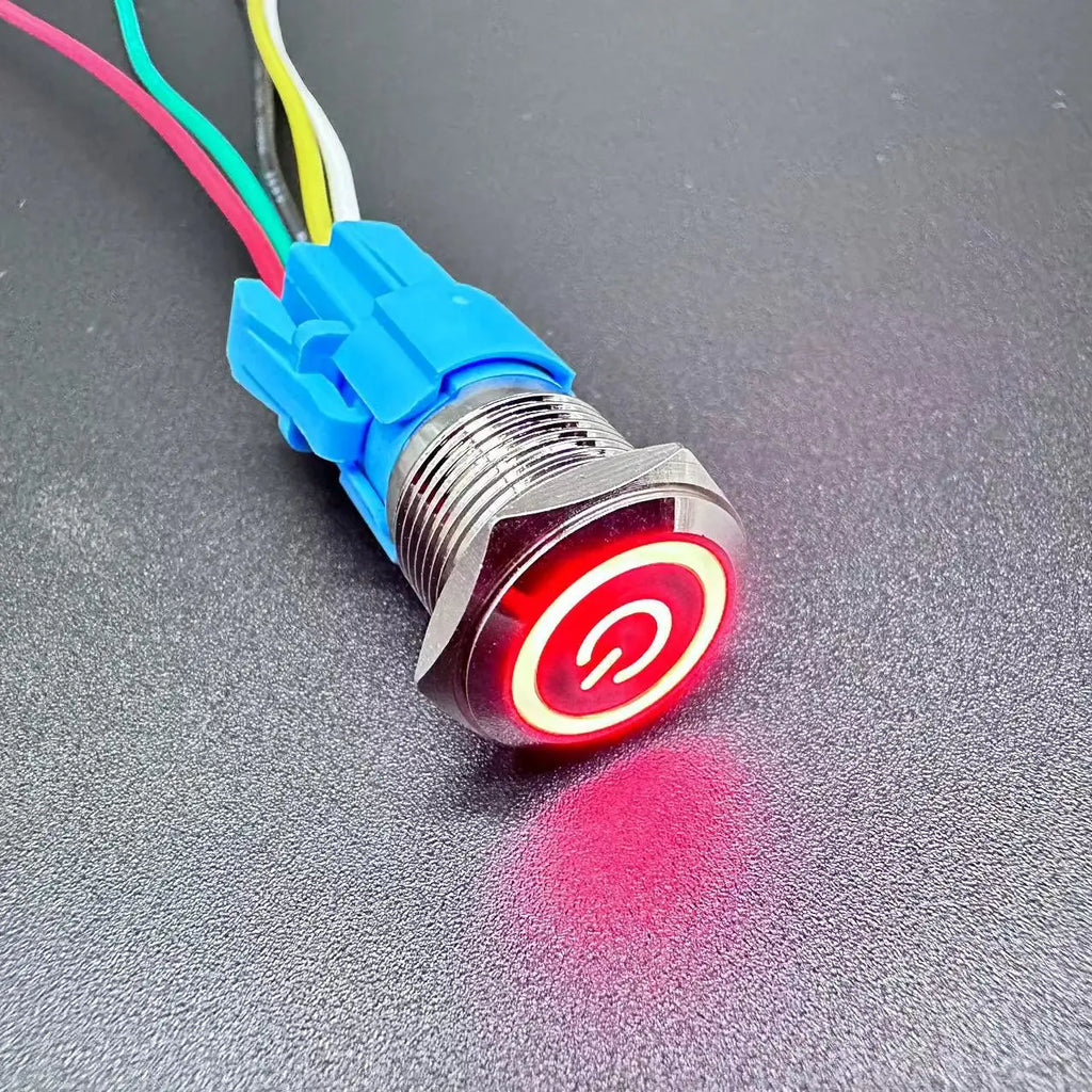 12/16/19/22MM Waterproof Metal Push Button Switch LED Light Momentary Latching Car Engine Power Switch  5V 12V 24V 220V Red Blue