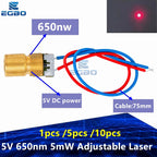 1PCS~20PCS EGBO 5V 650nm 5mW Adjustable Laser Dot Diode Module Red Sight Copper Head Mini Laser Pointer