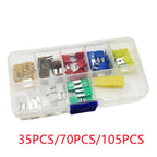35/70/105pcs Mini M2 Car Fuse Long Foot Insert 5A 7.5A 10A 15A 20A 25A 30A with Puller Tool for Car Boat Truck SUV Automotive