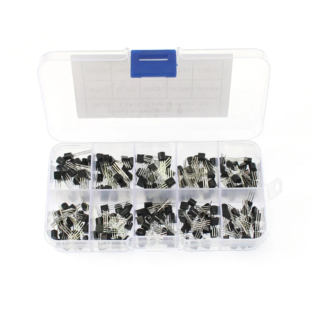 200PCS/Box Transistor Assorted Kit 2N2222 2N3904 2N3906 BC337 BC547 BC557 S8050 S8550 10 values PNP NPN Transistors Triode TO92