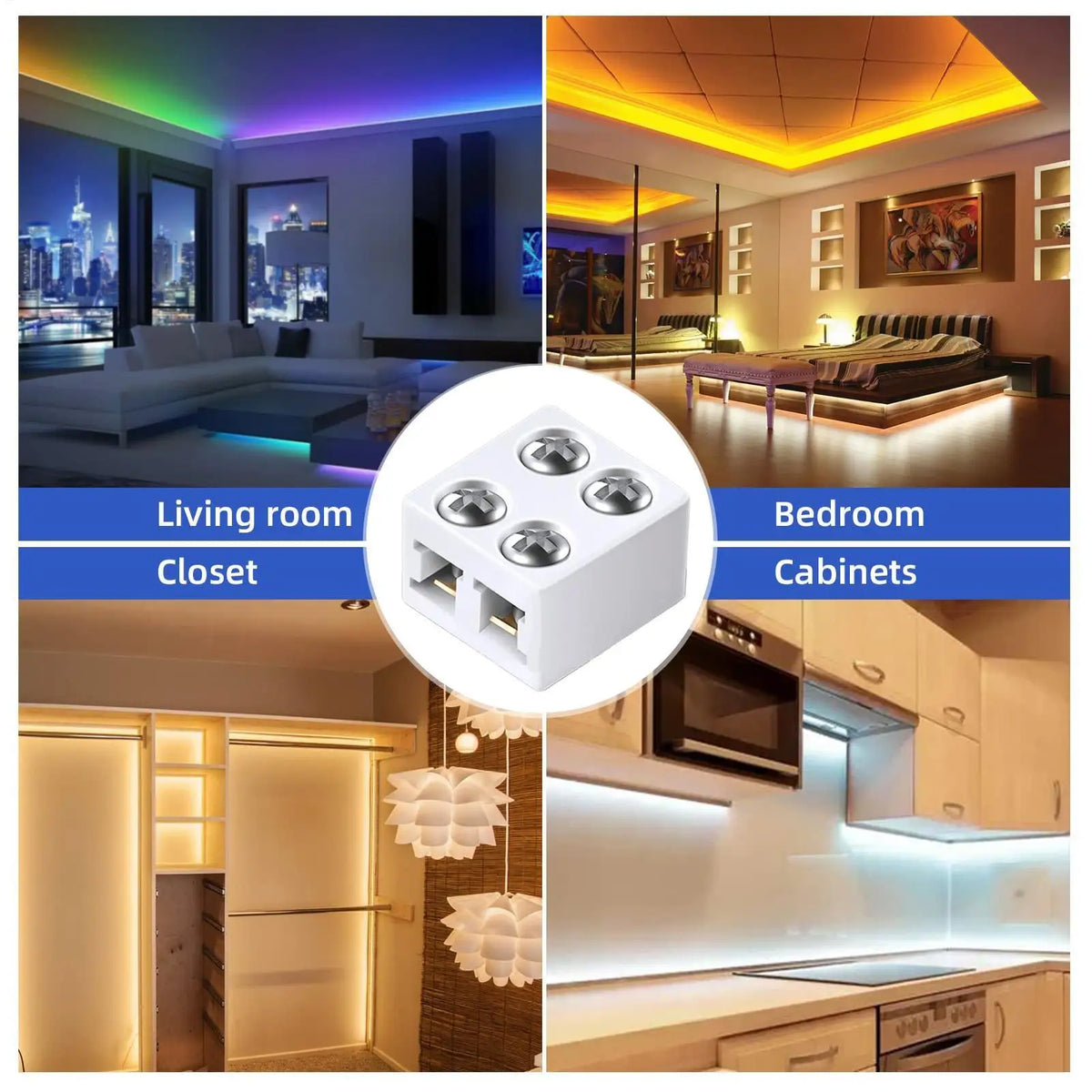 LED Strip Connectors 2Pin 8mm 5V/12V/24V Versatile LED Light Solderless Connector Adapter for 22AWG/20AWG/18AWG/16AWG Solid Wire
