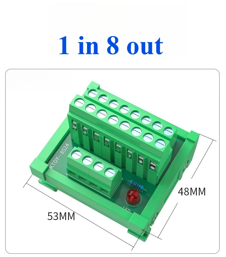 1PCS Guide Rail Terminal Block 1 In 5/8/16 Out Power Distribution Box Wire Parallel Module Guide Rail Terminal Block