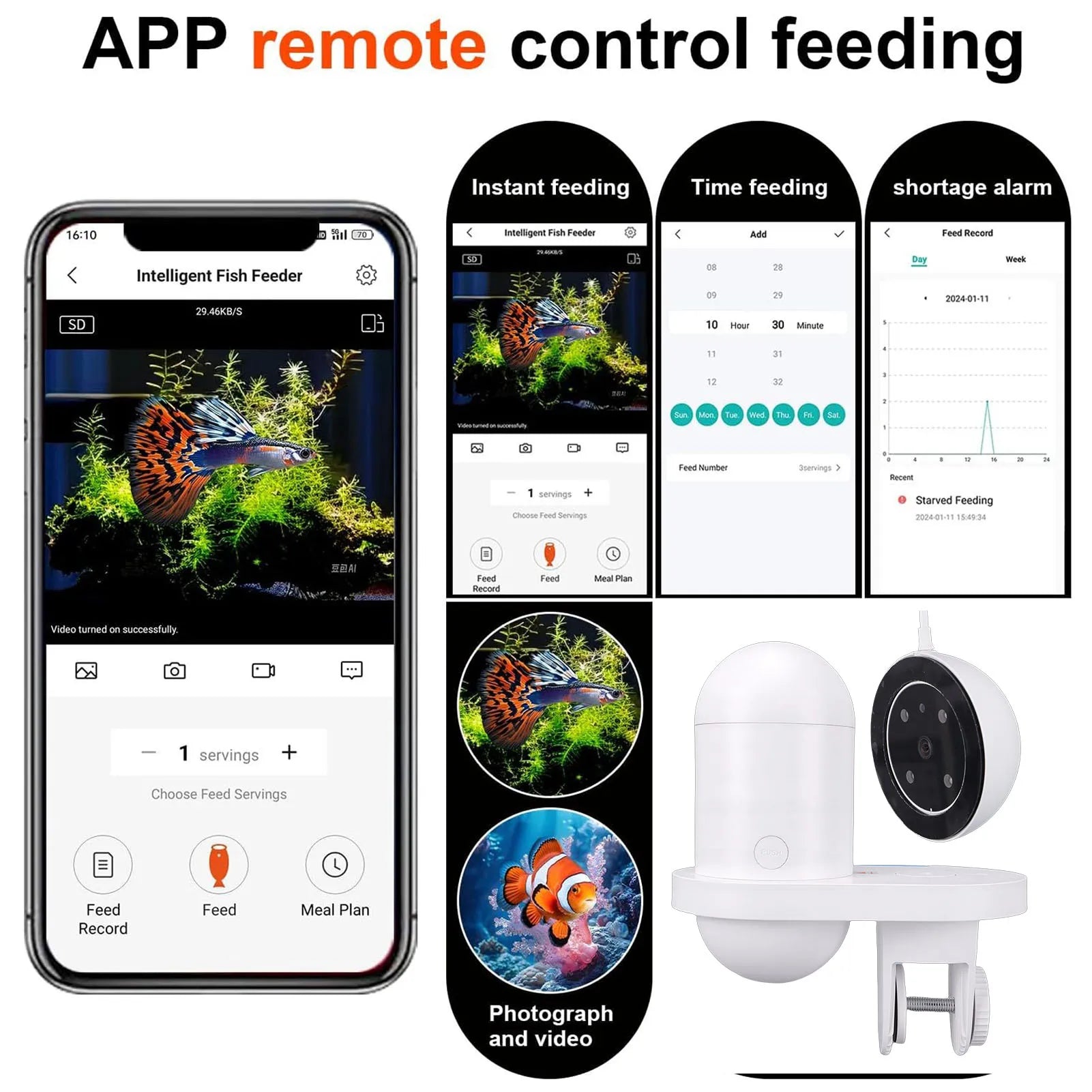 Automatic Fish Feeder 230ml Large Capacity 2.4G 5G WiFi Automatic Fish Food Dispenser with App Control Timer 2.5K Camera