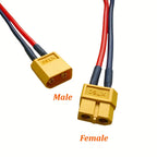 XT60 Parallel Battery Connector 3-Way 12AWG Silicone Wire Male/Female Dual Extension Y Splitter 100mm for Battery Charger Motor