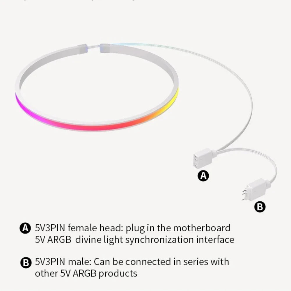 Soft Neon Addressable Rainbow PC WS2812b LED Strip Light for 5V 3pin ARGB Header PC Case Asus Aura Sync RGBIC Fusion MSI Mystic