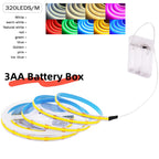 3AA Battery Box 5V COB Led Strip 320LEDs/M 8MM PCB For Room TV Backlight Flexible Tape Light Ice Blue/Red/Green/Pink/White/Warm