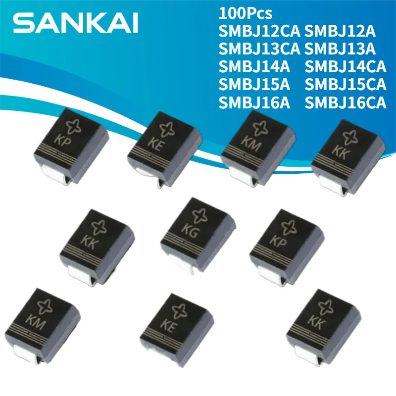 100Pcs Power Supply Kit TVS Device SMBJ12CA SMBJ12A SMBJ13CA SMBJ13A SMBJ14A SMBJ14CA SMBJ15A SMBJ15CA SMBJ16CA