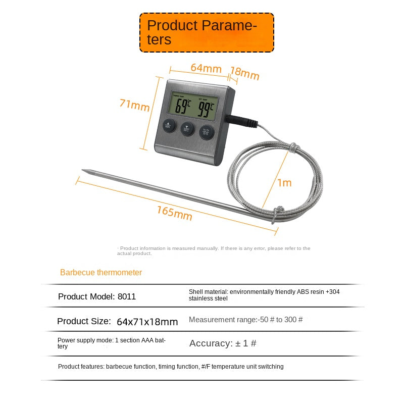 Tp700 Digital Remote Wireless Food Kitchen Oven Thermometer Probe For BBQ Grill  Oven Meat Timer  Temperature  Manually Set