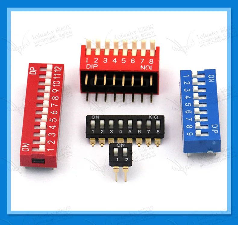 5PCS Dial Switches Toggle Side Dial Flat Dial Coding Patch 2P 4 5 6 8 9 10 Bit 2.54mm Red Blue Black