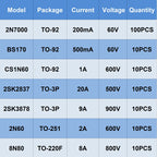 10/100PCS 2N7000 BS170 CS1N60 2SK2837 2SK3878 2N60 8N80 N-Channel Mosfet  Assorted Triode Transistor TO-92 TO-3P TO-251 TO220F