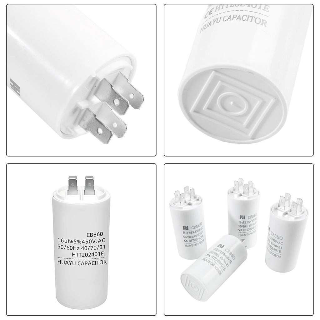 CBB60 Capacitor 450VAC Double Insert 50/60hz Electric Replacement Start Run Capacitor For Air Compressor Water Pump Motor