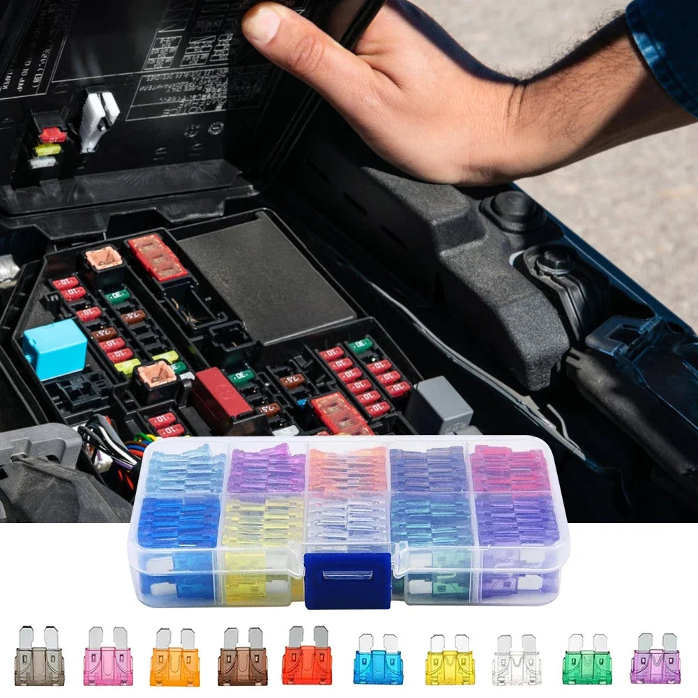 100-500Pcs Auto Fuse Kit Car Fuse Assortment Blade Type Fuse Assorted Kit with Box 2A 3A 5A 7.5A 10A 15A 20A 25A 30A 35A 10Types