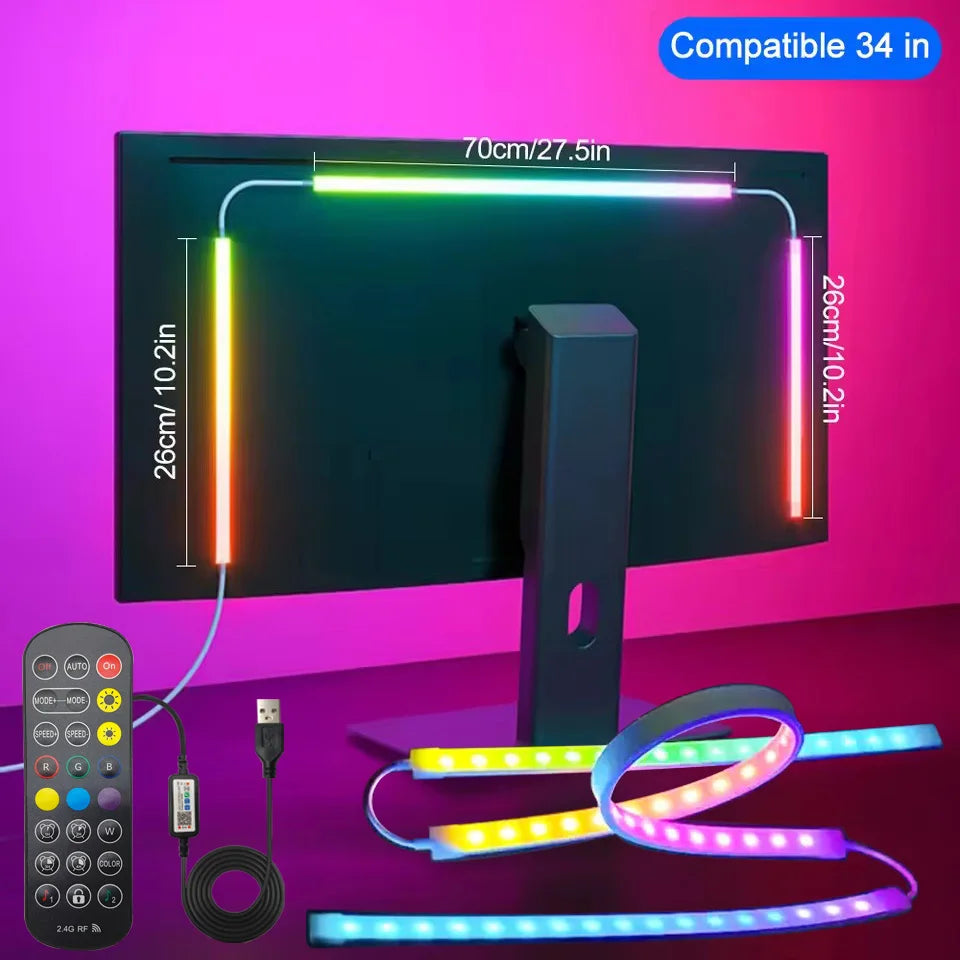 PC Backlight 24 27 32 34 Inch Monitor Screen LED Backlight Music Sync LED Strip Lights Game Room Computer Atmosphere Lights
