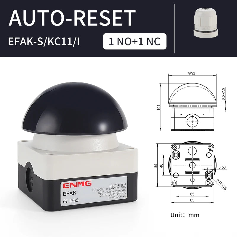 IP65 Waterproof ENMG Emergency Stop Button Switch Mushroom Head Self-Locking/Resetting 1NO Foot/Hand Control for Industrial Safe