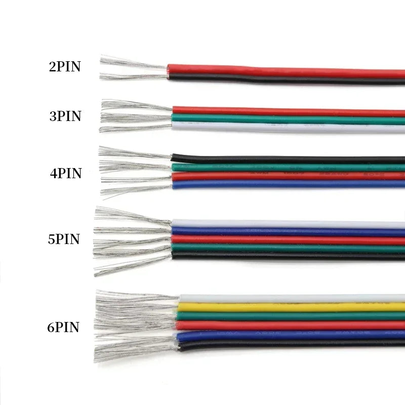 1~50m LED Cable Electrical Wire 2/3/4/5/6pin LED Extension Cables For RGB RGBW RGBWW SMD WS2812B LED Strip Light JST Connector