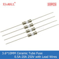 10PCS 3.6*10MM Fast Blow/Slow-Blow Ceramic Tube Fuse with Lead Wires 0.5A 1A 1.5A 2A 2.5A 3A 3.15A 4A 5A 6.3A 8A 10A 15A 20A250V