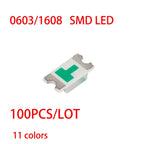 100pcs/LOT 0603/1608 SMD LED Diode Kit Red/Green/Blue/White/Yellow/Orange/Ice blue/Purple/Pink/Light green/Warm white