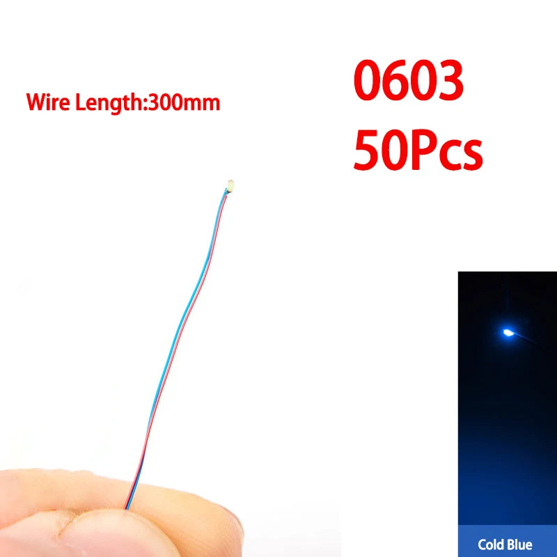 50pcs/bag 0402 0603 0805 1206 SMD Lamp Wired Micro Litz Led Pre-Soldered Chip Wired 30cm 3V DIY Railway Models Scenes Toy Light