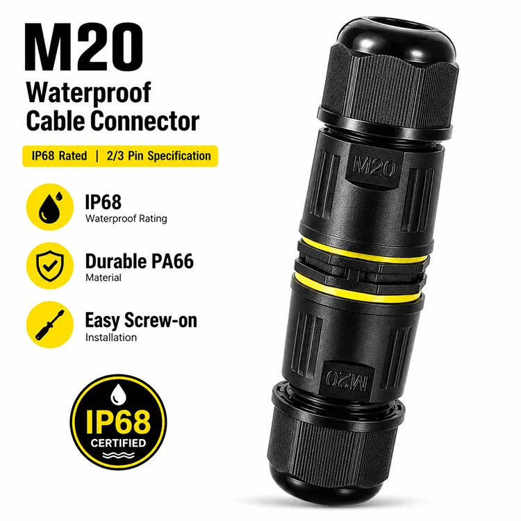 IP68 M20 Waterproof Connector Electric Junction Box 2/3Pin Screw Connection Solderless for 5-12mm Cable,Adapter Terminal Outdoor