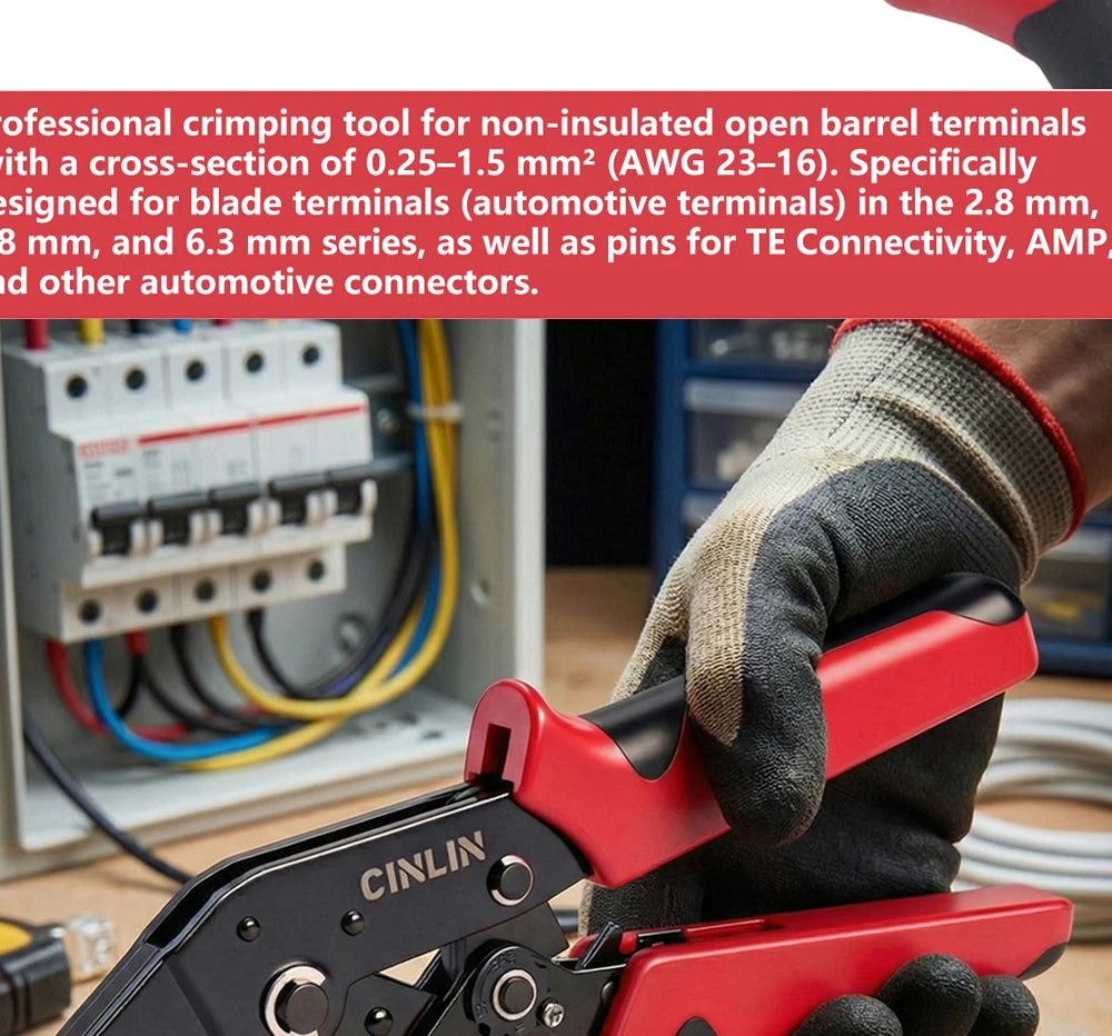 CLN-58B 0.25-1.5mm² Open Barrel Terminals Pliers Crimping Tool (24-16AWG) for JST, DuPont, Molex, PH XH 2.54 3.96 4.2mm Pitch