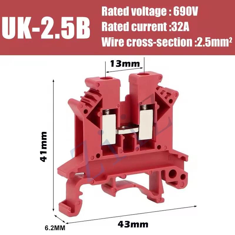 10Pcs UK 2.5 Terminal Block UK2.5B Screw Connection Connect Strip 2.5B 2.5mm² Cable Electrical Din Rail Wire Connector ZiiZ