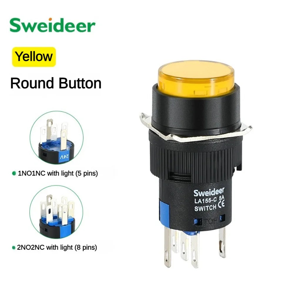 16mm LED Illuminuted Push Button Switch 12/24/220V Momentary Self-locking on Off with Light Square Round Rectangle Power Switch