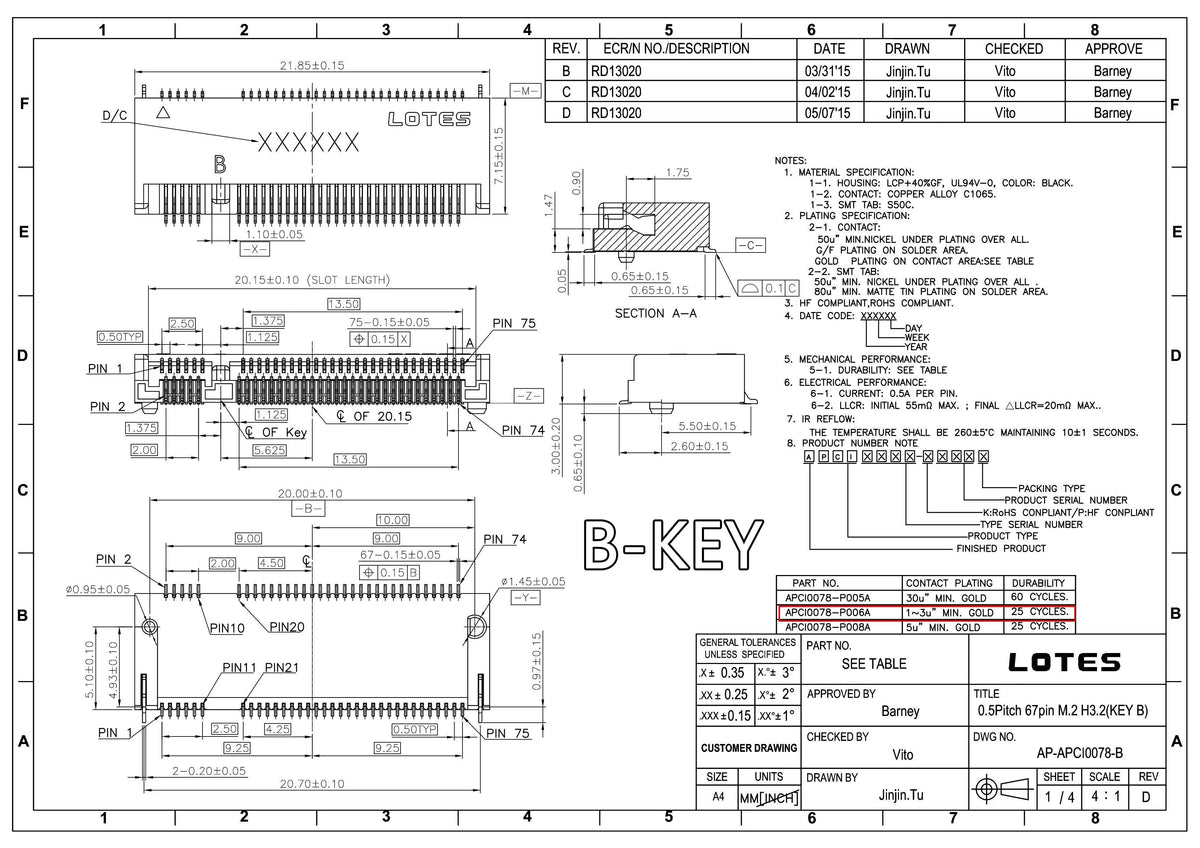 2PCS M.2 NGFF Connector 67Pin SSD Interface Socket H=3.2/4.2/4.8/6.7/8.5mm for Solid State Drive Adapter