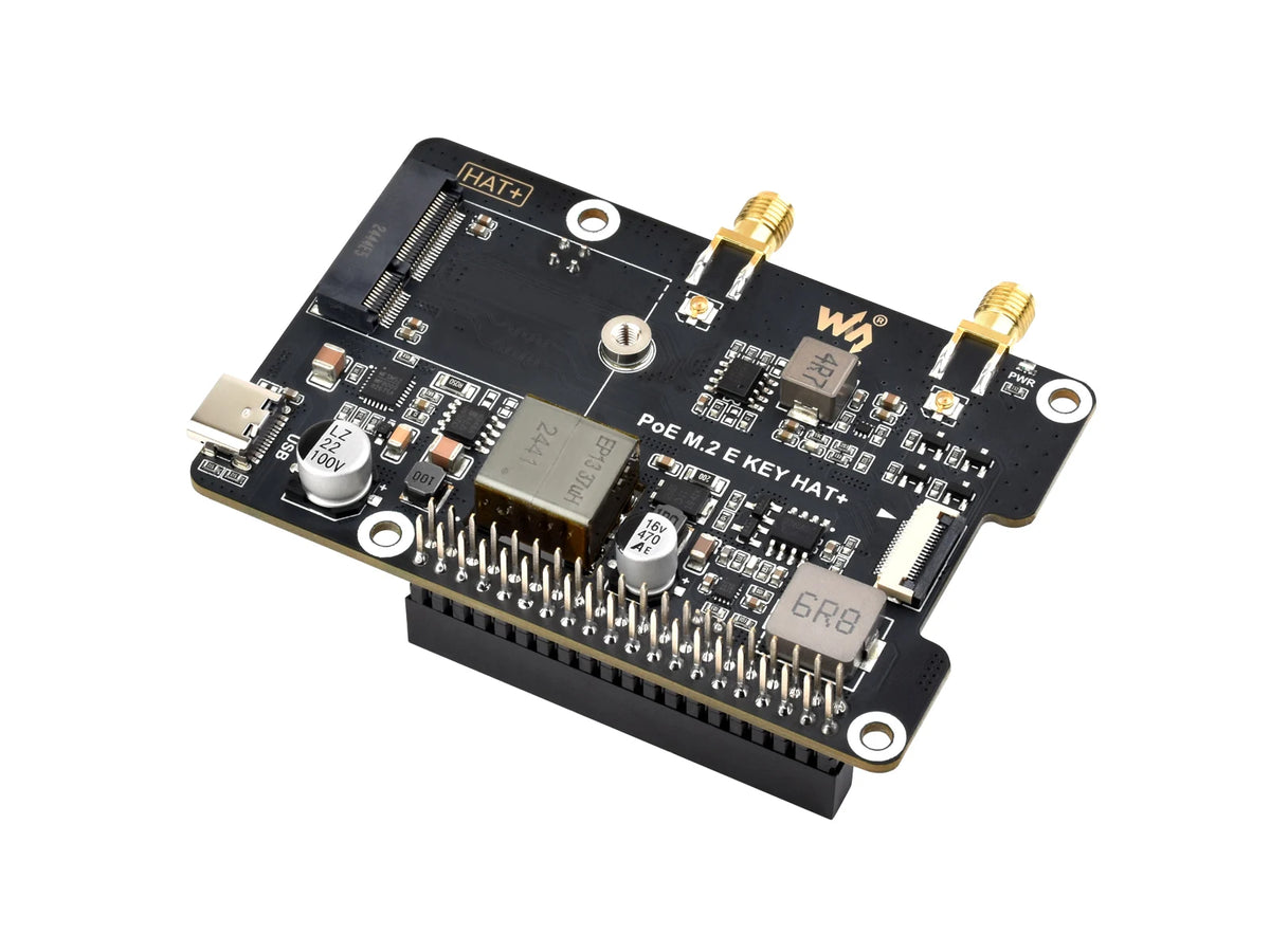 Waveshare PCIe To M.2 E KEY Adapter With PoE Function, Compatible With NGFF (M.2 E Key) Wireless NIC, Raspberry Pi 5 PCIe HAT