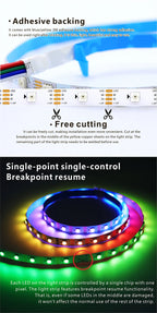 WS2815 DC12V RGB LED Strip 5050 30/60/144LEDs/m Breakpoint Resume Individually Addressable Black White PCB IP30 IP65 IP67 Dream