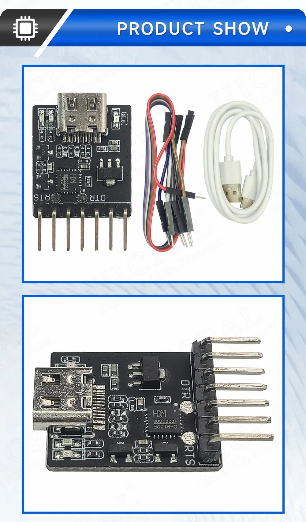 CH9102F CP2104 Downloader Module Chip Program Burning for ESP32 MINI 7Pin TYPE-C USB to UART RS232 RS485 Serial Port Download