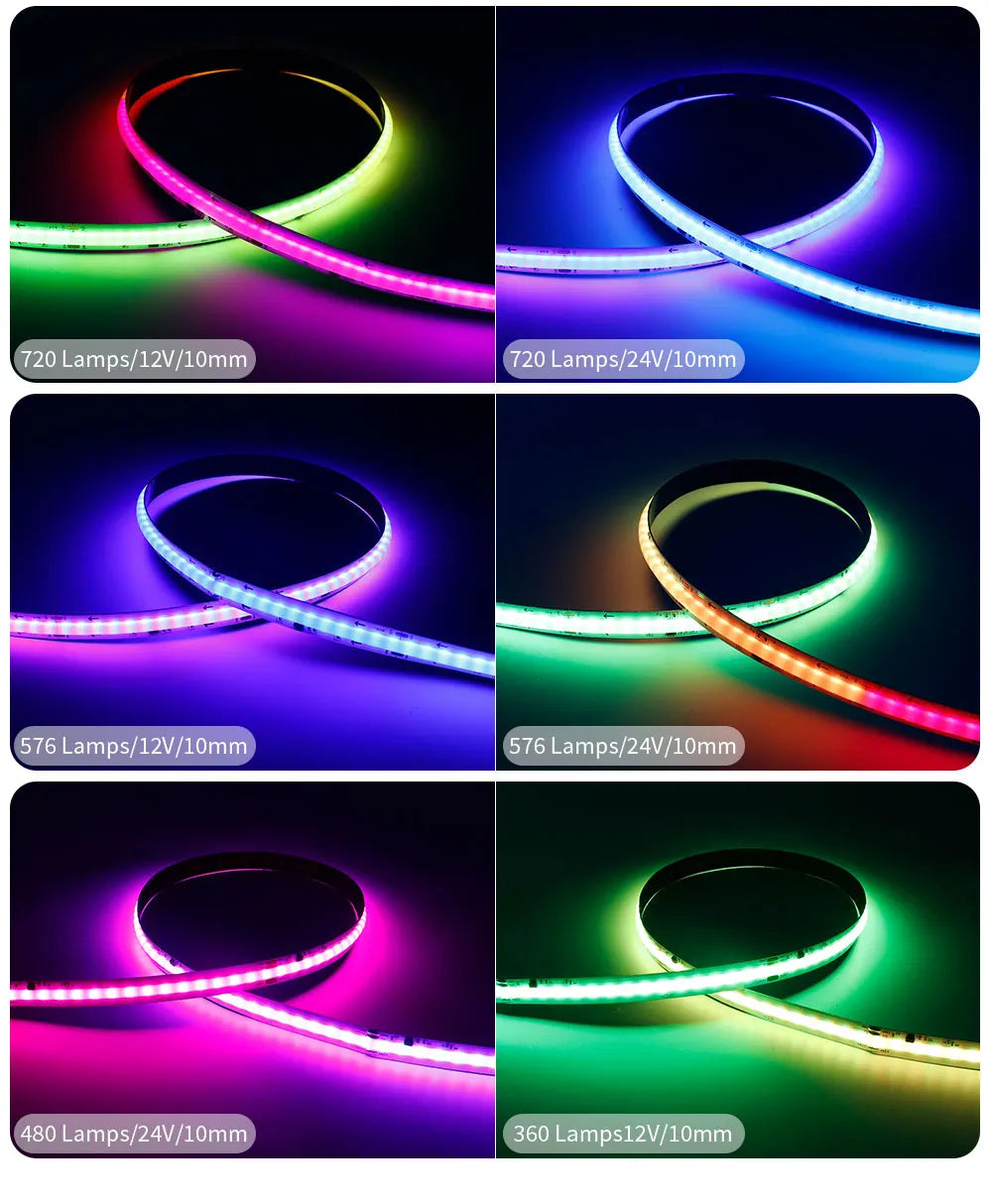 COB LED Strip Light WS2811 RGBIC 432/576/720Leds/M Dimmable Tape Lights For Christmas Home Party Decoration Lighting DC12V 24V