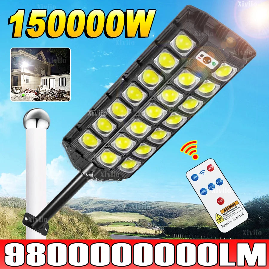 Powerful 150000W LED Solar Lights Outdoor Motion Sensor Solar Street Lamp Remote Control IPX67 Waterproof Street Garden Lantern