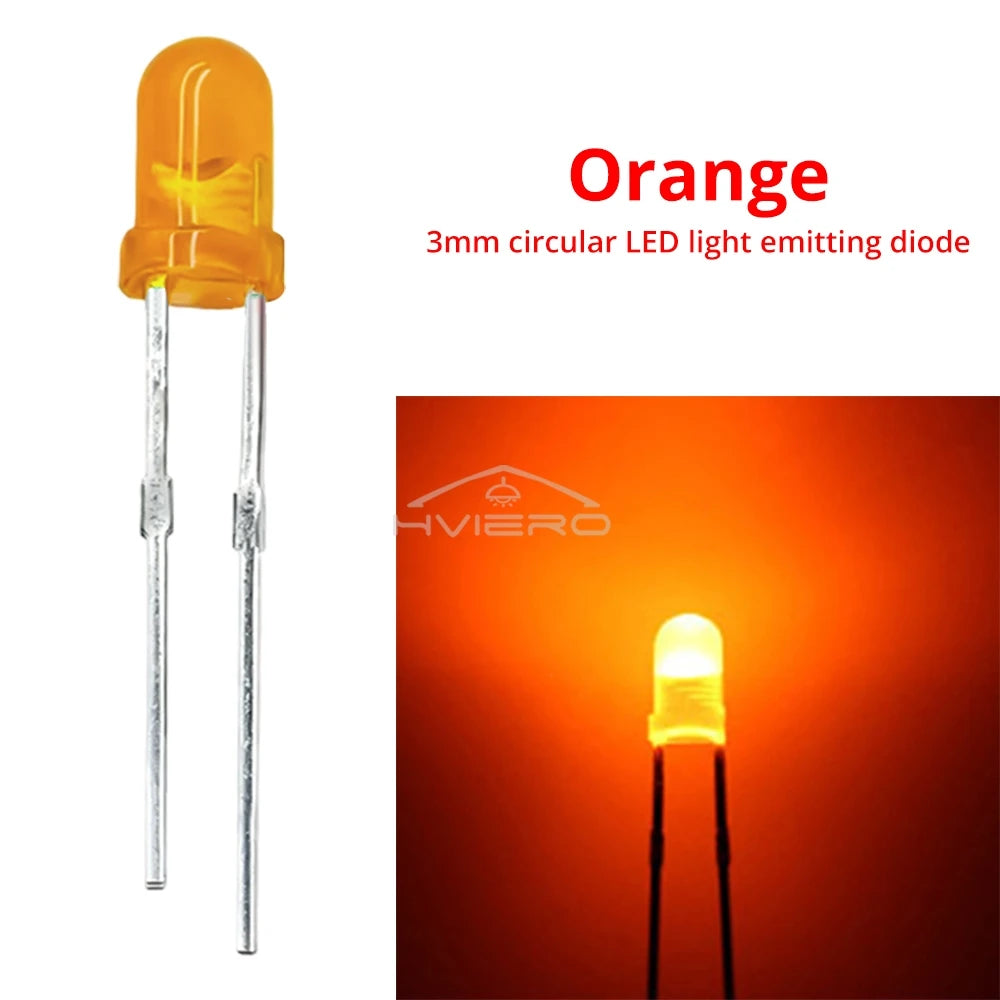 100-1000X 3mm Ball Bulb Led White Green Yellow Blue White Red Ultra Bright Light Emitting Diode Round Head with Edge Short Feet