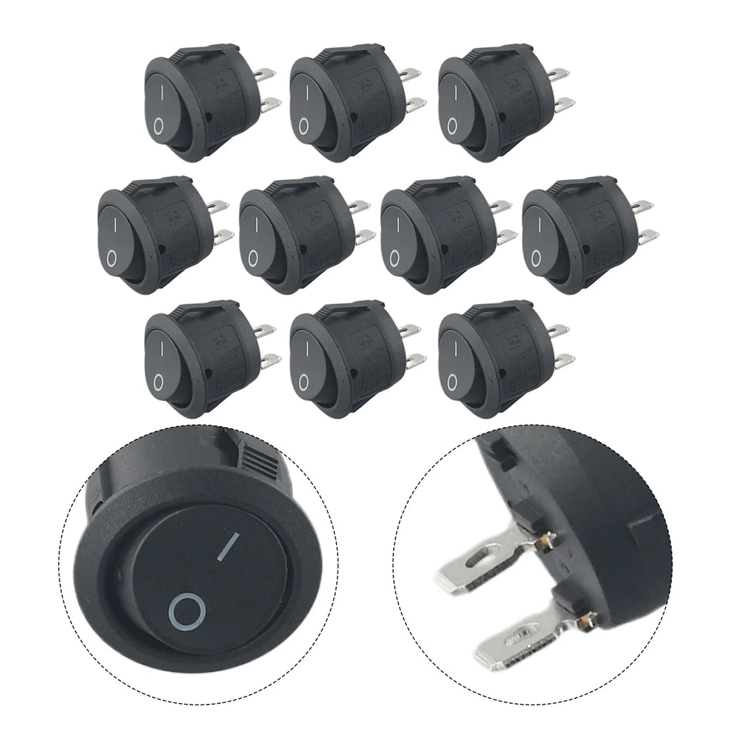 10PCS 12v Round Rocker Switch ON/OFF 2 Pin SPST Snap-in Toggle Switch ON Off 6A 250V Camper Van Caravan Motorhome