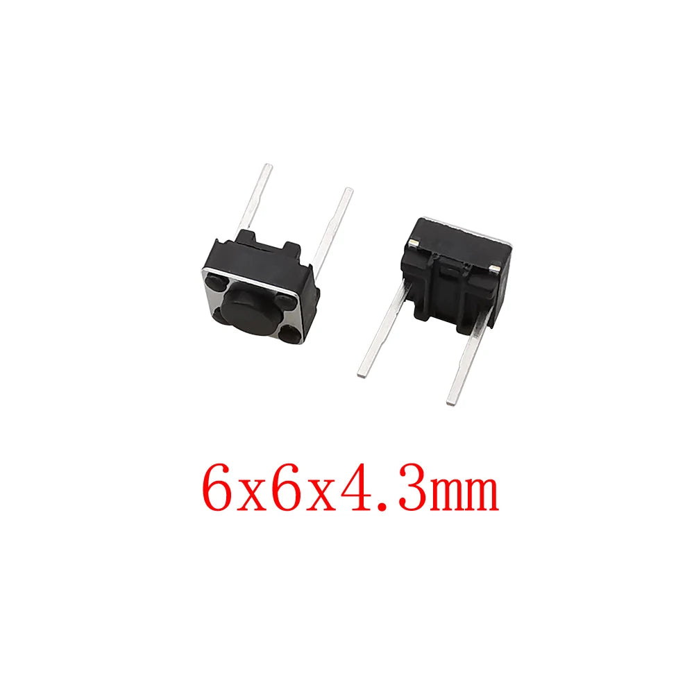 50Pcs 6x6mm Tactile Tact Micro Mini Push Button Switch PCB Panel Momentary Self-reset DIP 2 Pin Tact Switch 6x6x4.3/5/6/7/8/9mm