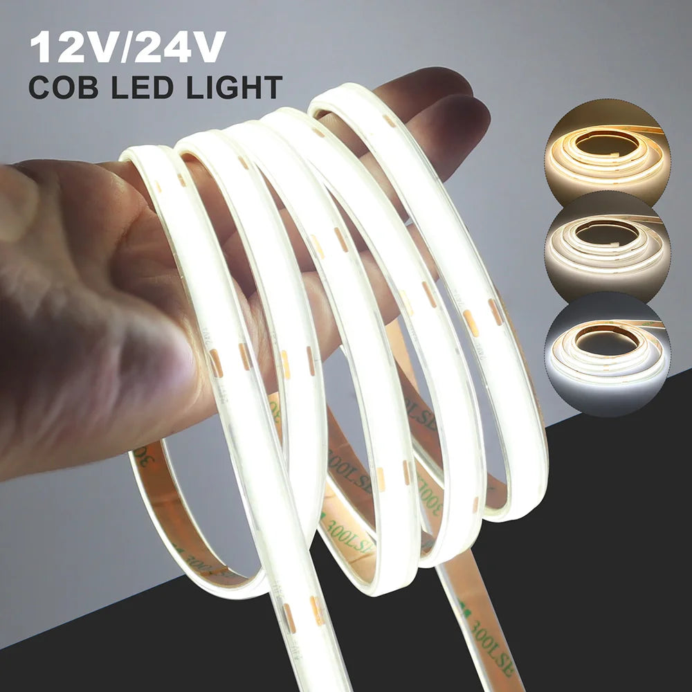 12V 24V Waterproof COB LED Strip Light 3000K 4000K 6000K IP67 Flexible Led Tape 480LEDs/m 5m 10m 20m 0.5m 1m 2m Linear Lighting